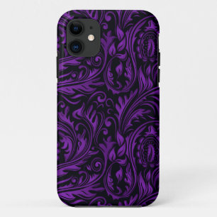 Lila u. schwarzer Blumenpaisley-Wirbel Case-Mate iPhone Hülle