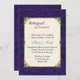 Lila u. Vintage GoldProben-Abendessen-Einladung Einladung