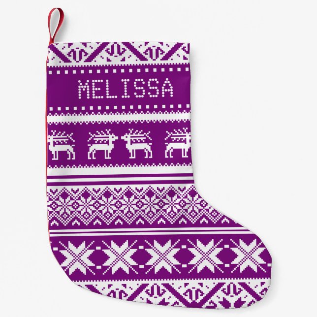 Lila u. weiße hässliche Weihnachtsstrickjacke - Kleiner Weihnachtsstrumpf (Vorderseite)