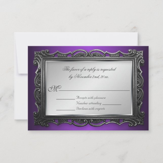 Lila UAWG-Antwortkarten für Gothic-Rahmen RSVP Karte (Vorderseite)