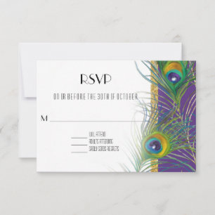 Lila UAWG Response Card Pfauenfeathers Gold RSVP Karte