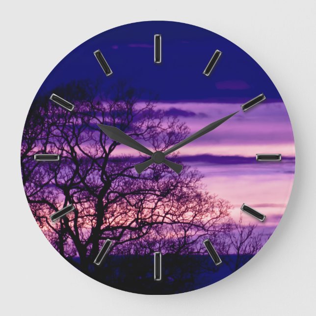 Lila Uhr der Silhouette Sunset Tree (Vorderseite)