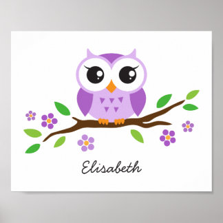 Lila Uhu personalisierte Kinderzimmer Mauer Kunst Poster