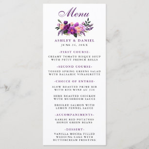 Lila Ultra-Violet-Blumenhochzeit Menükarte
