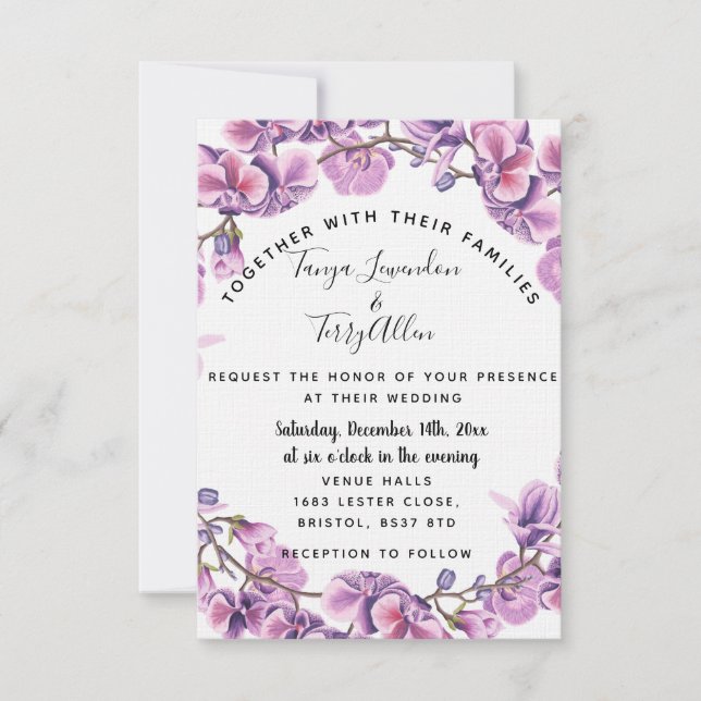 lila ultraviolette Blumenhochzeit INVITE CARD Einladung (Vorderseite)