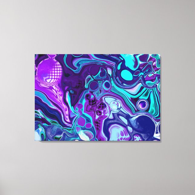 Lila und Aqua Blue Abstrakt Fluid Art Leinwanddruck (Vorderseite)