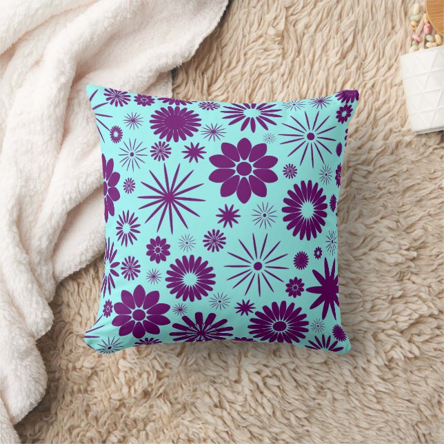 Lila und Aqua Blue Floral Jumbo Pillow Kissen (Decke)