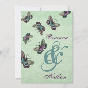 Lila und Aqua-Butterfliegen Einladung zur Hochzeit