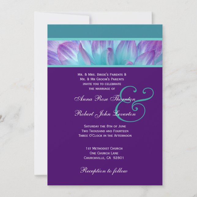 LILA und AQUA DAHLIA Wedding Collection 001 Einladung (Vorderseite)