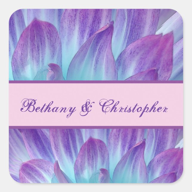 LILA und AQUA DAHLIA Wedding Collection 001 Quadratischer Aufkleber (Vorderseite)