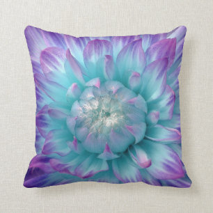 Lila und Aqua farbige Dahlie Kissen