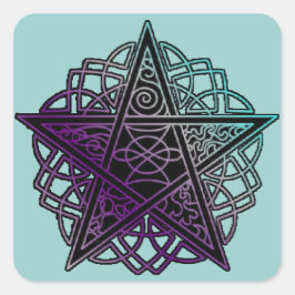 Lila und aqua-komplexes Pentagramm Quadratischer Aufkleber