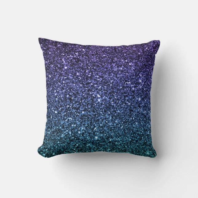 Lila und Aqua Ombre Imitat-Glitzer Kissen (Vorderseite)