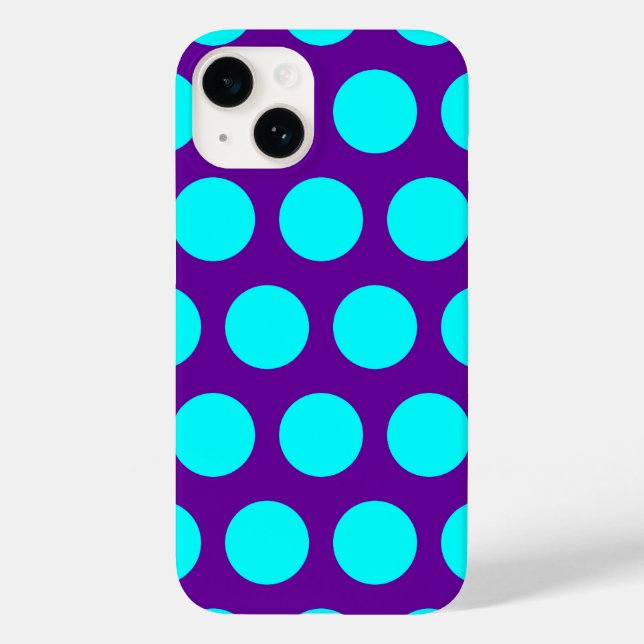 Lila und Aqua Polka Dots Case-Mate iPhone 14 Hülle (Rückseite)