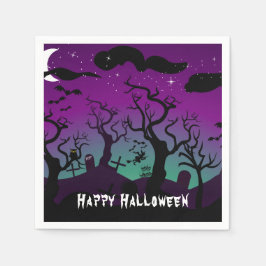 Lila und aqua Spuk Friedhof Halloween Serviette