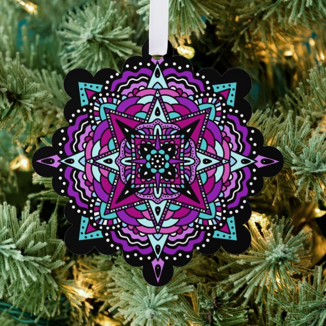 Lila und Aquamarin Mandala Weihnachten Ornament Karte (Insitu (Baum))