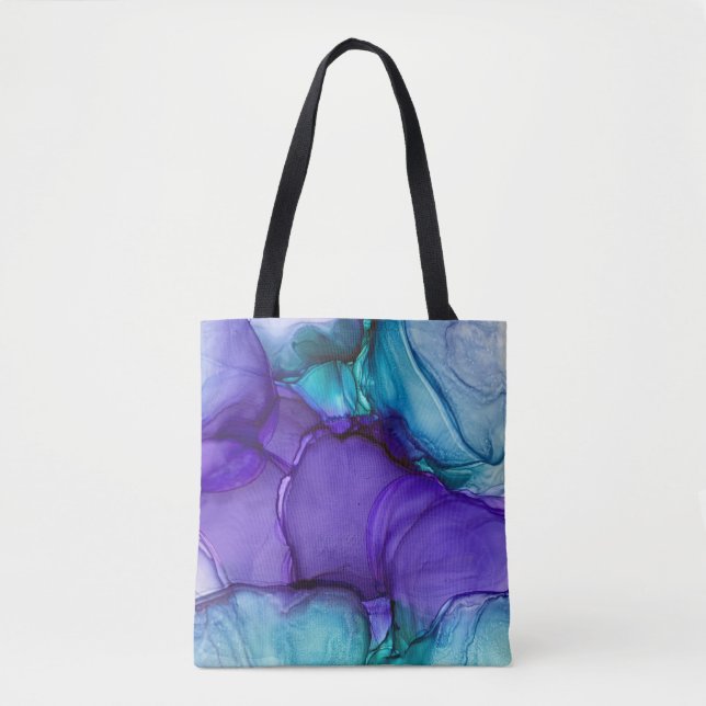 Lila und Aquamarine Alkoholtupfer Abstrakte Kunst Tasche (Vorderseite)