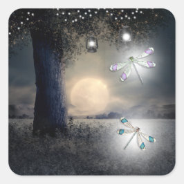 Lila und Aquamarine Blaue Libelle Quadratischer Aufkleber