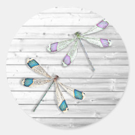 Lila und Aquamarine Blaue Libelle Runder Aufkleber