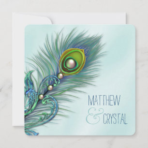 Lila und Aquamarine Blue Peacock-Hochzeit Einladung