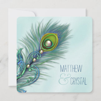 Lila und Aquamarine Blue Peacock-Hochzeit Einladung