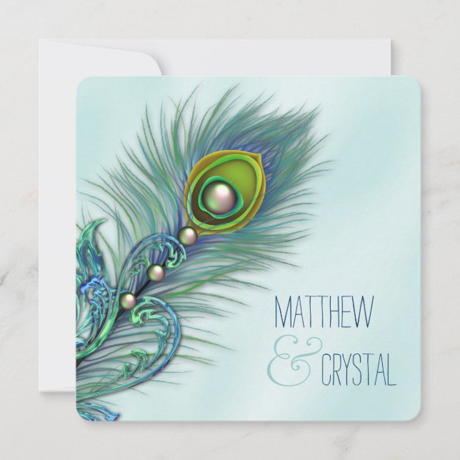 Lila und Aquamarine Blue Peacock-Hochzeit Einladung (Vorderseite)