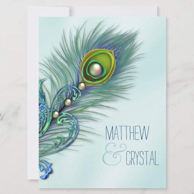 Lila und Aquamarine Blue Peacock-Hochzeit Einladung (Vorderseite)