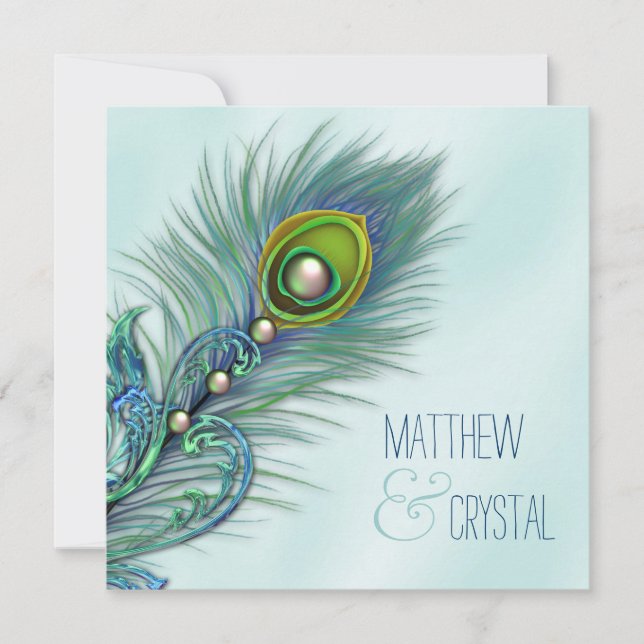 Lila und Aquamarine Blue Peacock-Hochzeit Einladung (Vorderseite)