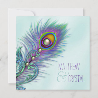 Lila und Aquamarine Blue Peacock-Hochzeit Einladung