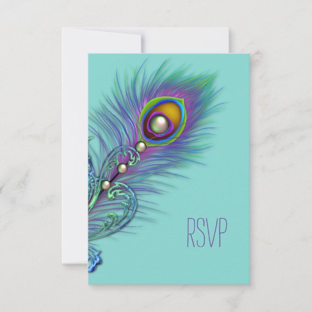 Lila und Aquamarine Blue Peacock UAWG RSVP Karte (Vorderseite)