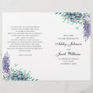 Lila und aquamarine Blume. Hochzeitsprogramm gefal
