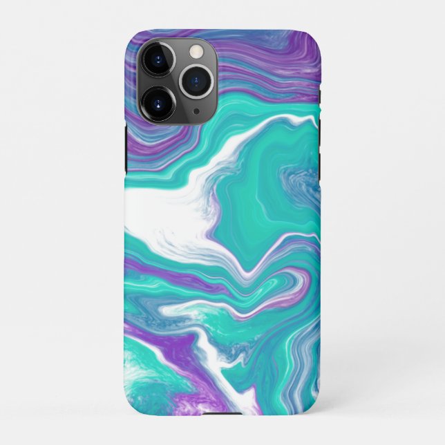 Lila und Aquamarine Fluid Art Marbella Kunst iPhone Hülle (Rückseite)