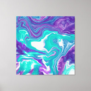 Lila und Aquamarine Fluid Art Marmor Leinwanddruck