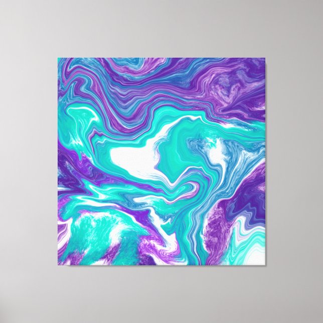 Lila und Aquamarine Fluid Art Marmor Leinwanddruck (Vorderseite)