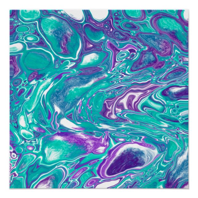 Lila und Aquamarine Fluid Art Marmor wie Blasen Poster (Vorderseite)