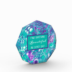 Lila und Aquamarine Fluid Art Marmor wie Quote Fot Fotoblock