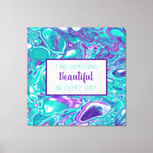 Lila und Aquamarine Fluid Art Marmor wie Zitat Leinwanddruck