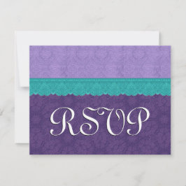 Lila und Aquamarine Hochzeitsreaktion an Spitzen-U RSVP Karte