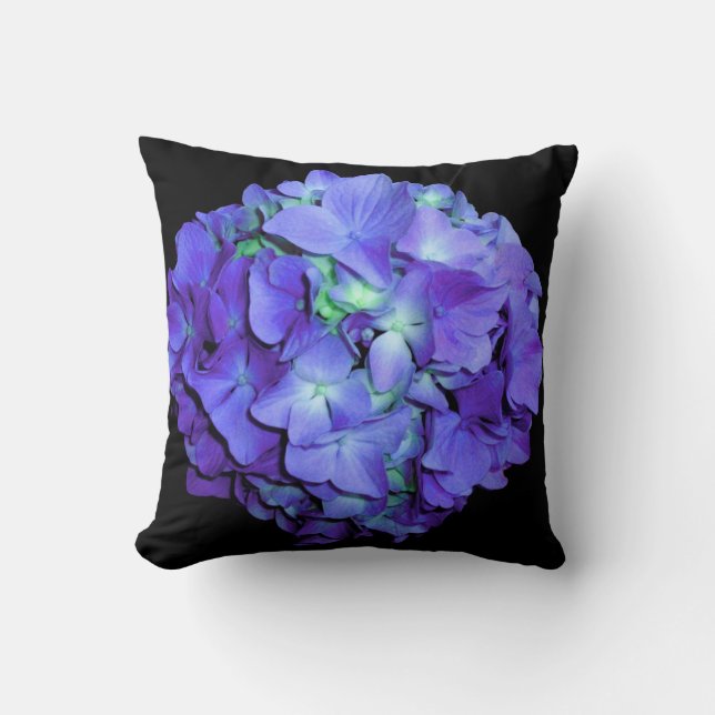 Lila und aquamarine Hydrangea, lila blaue Blumen Kissen (Vorderseite)