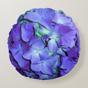 Lila und aquamarine Hydrangea, lila blaue Blumen Rundes Kissen