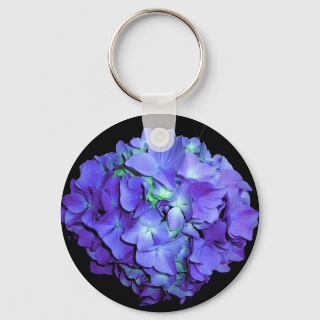 Lila und aquamarine Hydrangea, lila blaue Blumen Schlüsselanhänger (Vorderseite)