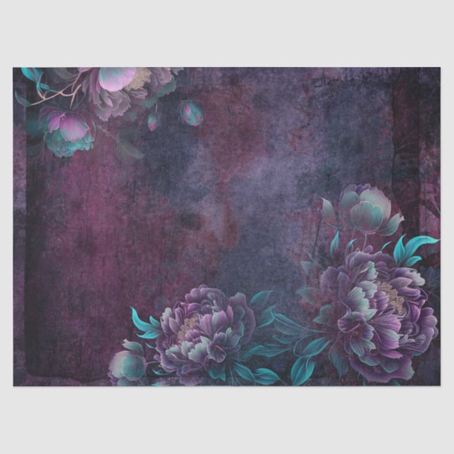 Lila und Aquamarine Peony Blume Dekoupage Seidenpapier (Vorderseite)