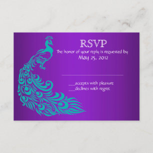 Lila und Aquamarine Pfaueneinladungen RSVP Karte