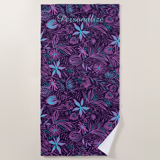 Lila und Aquamarine tropische Blume Sommerpersonal Strandtuch (Vorderseite)