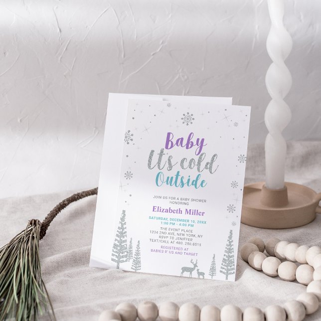 Lila und Aquamarine Winterwonderland Babydusche Einladung (Von Creator hochgeladen)
