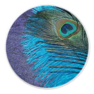 Lila und aquamariner Pfau Keramikknauf