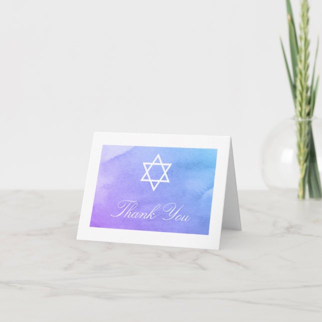 Lila und aquamariner Watercolor-Schläger Mitzvah Dankeskarte (Vorderseite)