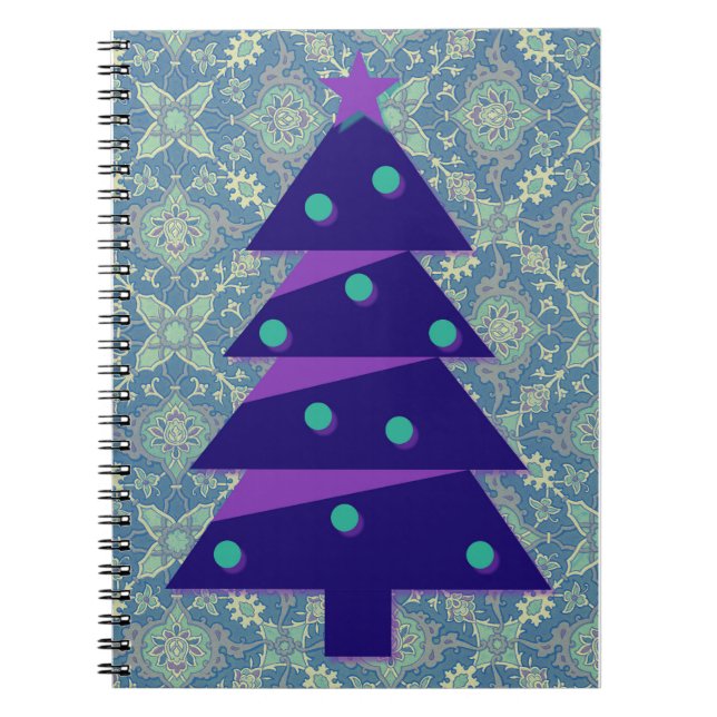 Lila und Aquamariner Weihnachtsbaum Vintager Stil Notizblock (Vorderseite)