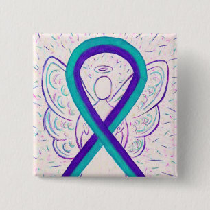 Lila und Aquamarines Awareness Ribbon Angel Button