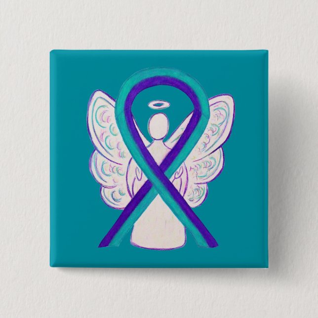 Lila und Aquamarines Awareness Ribbon Angel Button (Vorderseite)